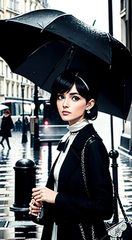 /imagine prompt: color photo of a classy French woman opening her umbrella as she exits the metro in Paris on a rainy day

, exuding elegance and sophistication,
, her tailored coat perfectly complementing her stylish attire,
, a hint of mystery in her eye...