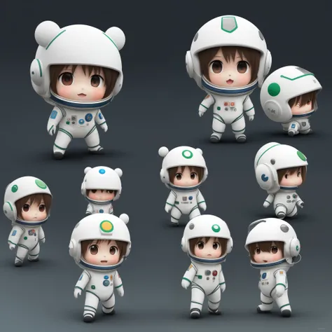 There is a small doll with helmet and helmet, cute 3d rendering, pequeno astronauta olhando para cima, portrait anime space cadet boy, cute 3d anime boy rendering, bonito arte digital detalhada, explorador um urso bonito, stylized 3d rendering, desenho ani...