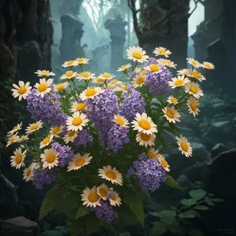 chamomile flower,  Detailed Unreal Engine 5 matte painting, Deep color, Thats incredible, intricate detials, headband, complementary colours, fantasy concept art, 8k resolution, gothic deviantart masterpiece, (Dark shot: 0,9), art by Greg Rutkowski and art...