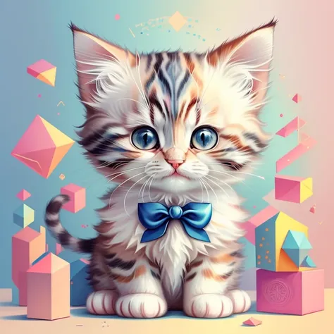 (kitten with a bow), Munchkin ,Geometric multidimensional wall portrait, livro de arte, Tchibi,
Yang08k, Beautiful, Colouring,
Obras, of the highest quality, best quality, Arte Oficial, Beautiful and Aesthetic,