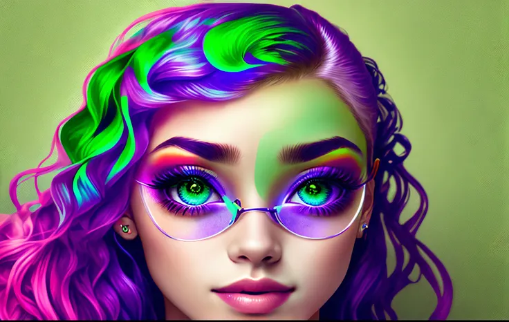 Parecida com mulher real,infrluencer digital olhos verdes e cabelo roxo