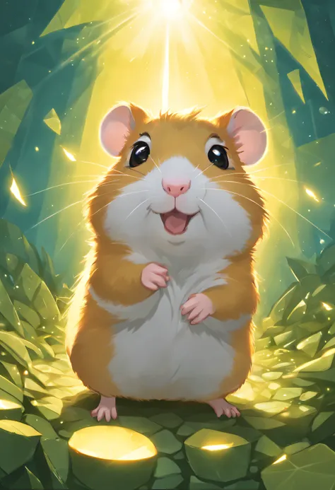 hamster adventurer ,radiation mosaic:1.2, catch the sun:0.8, like shards of glass that infuse warmth and energy into the space:0...