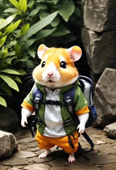 radiation mosaic:1.2,Hamster Adventurer,Wear outdoor adventure clothing,Carrying an adventure backpack 。catch the sun:0.8, like shards of glass,Inject warmth and energy into a space:0.4 Flash and dance.
