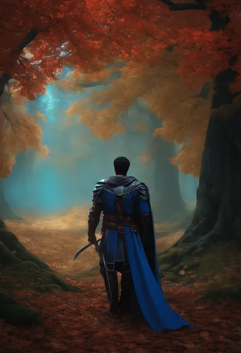 Guts from berserke, at age 28,covered in wonds, look slightly tierd and with a slight smile, setting alon under a tree at a drk forest, the tree slightly glows with blue cloer.