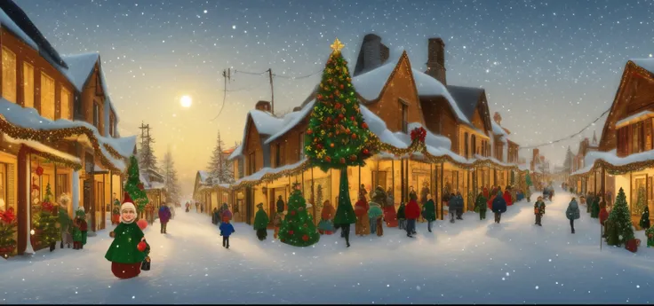 A sad yet colorful christmas. A bustling Victorian town is filled with people except for a single path which is completely empty except for the trail of money going down the path