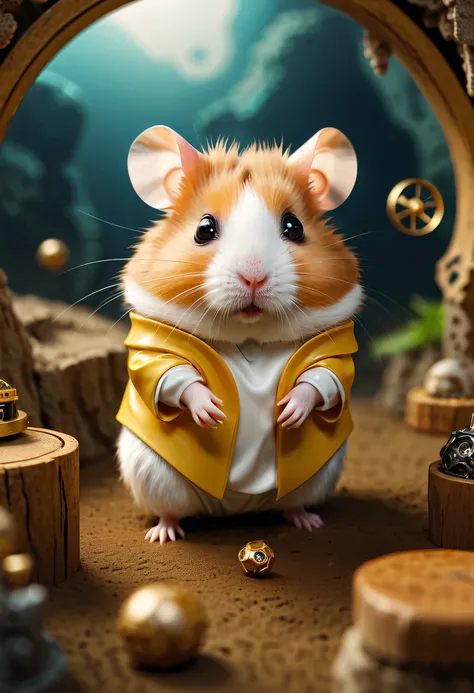 (future hamster:1.5)，Hamster from the distant future，There is a cute hamster。Hamsters are short and strong，The fur is very smooth，Have a pair of smart and curious eyes。Hamsters live in an era of rapid development of smart data，Hamsters face unprecedented c...