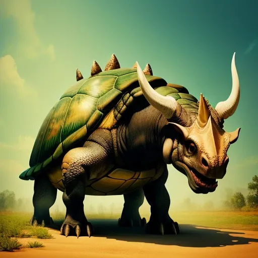 Turtle with triceratops head