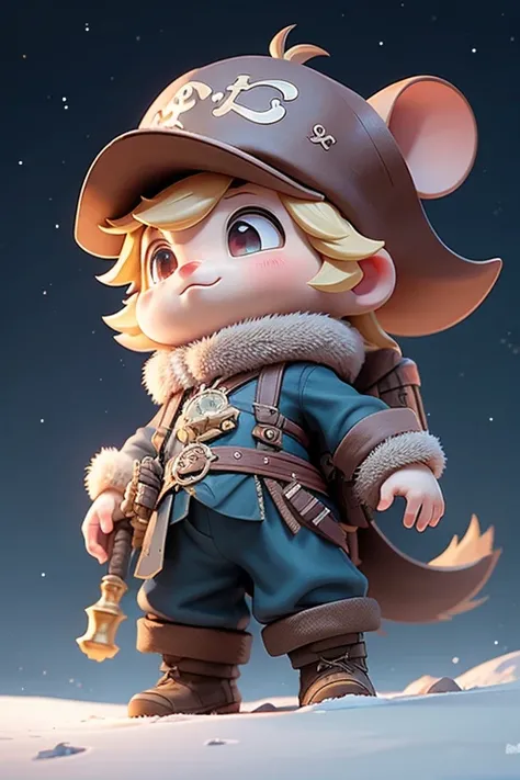 A cute hamster, rpg adventurer clothing, pirate outfit, angle from below, night sky