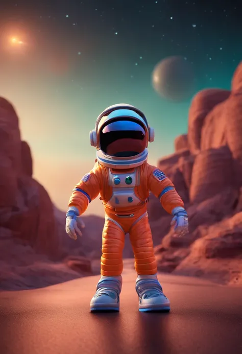 Personagem da pixar, extraterreste astronauta fofinho e magrinho roxo e brilhante, sorridente e ascenando hi-five, Pose swag hip hop, graphic designer, 3d Blender, Cinema 4d,