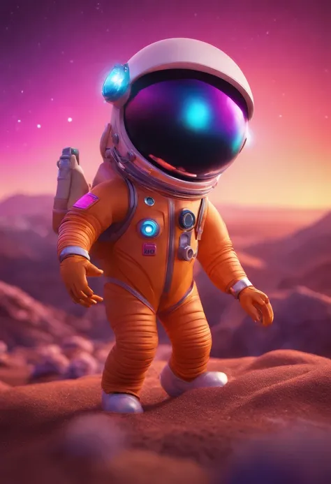 Personagem da pixar, extraterreste astronauta fofinho e magrinho roxo e brilhante, sorridente e ascenando hi-five, Pose swag hip hop, graphic designer, 3d Blender, Cinema 4d,