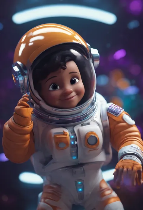 Personagem da pixar, extraterreste astronauta fofinho e magrinho roxo e brilhante, sorridente e ascenando hi-five, Pose swag hip hop, graphic designer, 3d Blender, Cinema 4d,