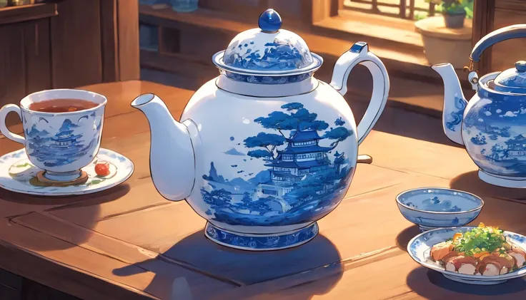 Blue and white porcelain teapot