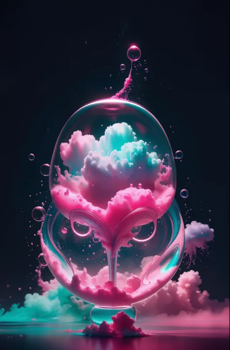 Alberto seveso art, dancing sillhouette, water ink, pink ink water, blue ink cloud, bubbles, alberto seveso art, loose painting style, intricate detail, cinematic lighting, octane render, 8k render, volumetric lighting