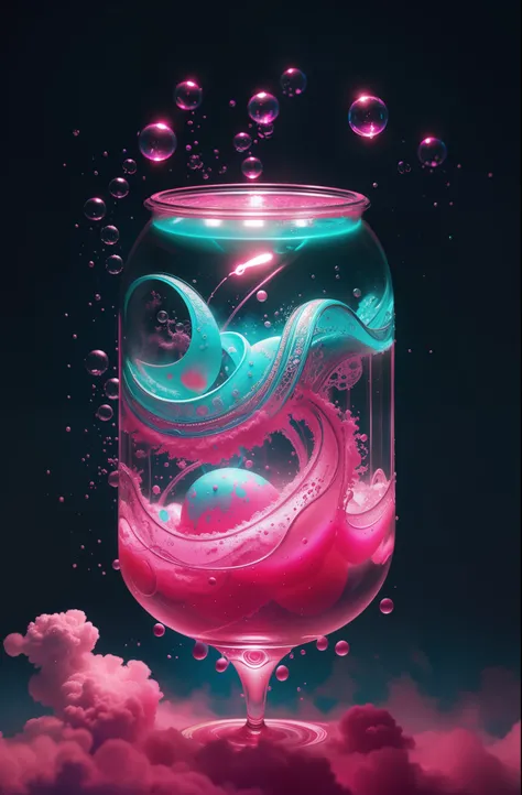 Alberto seveso art, dancing sillhouette, water ink, pink ink water, blue ink cloud, bubbles, alberto seveso art, loose painting style, intricate detail, cinematic lighting, octane render, 8k render, volumetric lighting