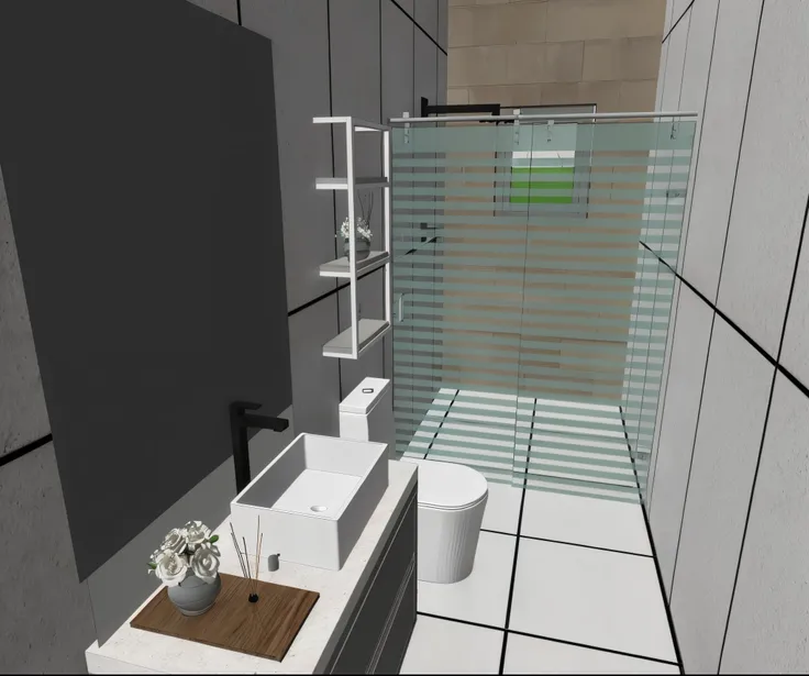 There is a bathroom with a sink, banheiro e chuveiro, banheiro moderno, renderizar 3 d, detailed 3d render, Conceito 3D, Conceito 3D, detailed 3d render, enscape render, realista estilo 3d, 3 drender, 3D-rendering, 3D-rendering, 3 d renders, design de banh...