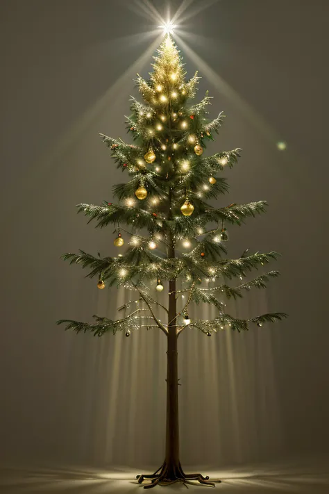 Arvore de Natal, dourada cores muito brilhantes, light particles, com luz brilhante, UHD