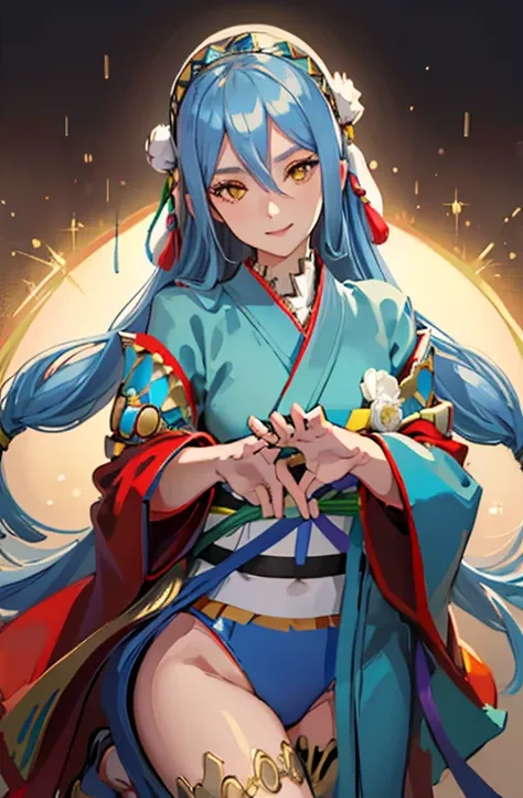 upper body,smile,nw_azura, japanese clothes,kimono, obi, sash, wide sleeves, tabi, looking at viewer, sandals, long sleeves, hairband, hair ornament, ((Tight leotard)), ((sexy pose)), ((Wrestling ring)), (masterpiece, best quality, ultra-detailed, best sha...