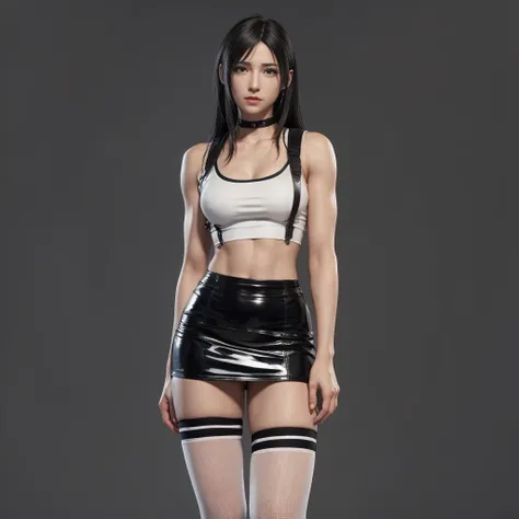 (best quality,ultra-detalhado),(Realistic:1.37),Tifa Lockhart,rosto bonito e detalhado, expression serious, Textura ultrarrealista, rosto delicado, Fit physique, cabelo curto