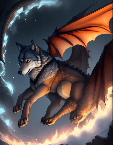 A wolf with dragon wings