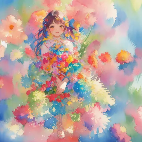 (​masterpiece、top-quality、top-quality、Official art、Beautifully Aesthetic:1.2)、(1 girl in:1.3)、(Kaleidoscope:1.2)、ighly detailed、colourfull、highestdetailed、(watercolor paiting:1.3)、Light mixing、Playful patterns、lively texture、Rich colors、unique visual effec...