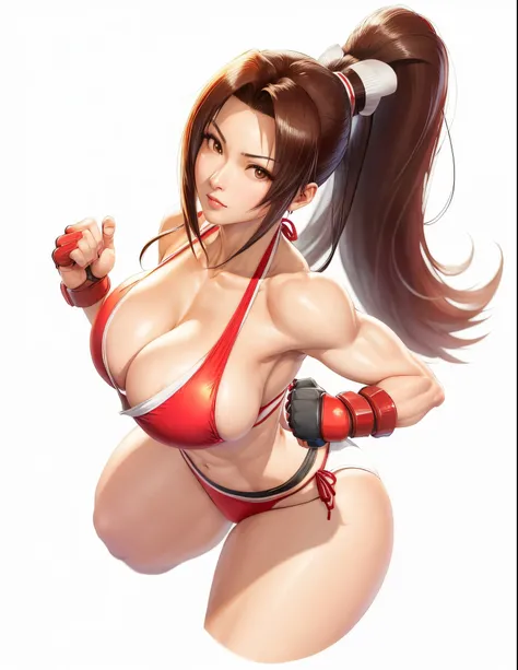 drawing of a woman in a red bikini and ponytail, Mai Shiranui, Oppai, Chun Li, yoko matsugane as mai shiranui, Chun - Li, Chun-Li, Fofosexyrobutts, Retrato de Chun - Li, Tifa, Personagem de King of Fighters, chun li at the gym, Tifa Lockhart