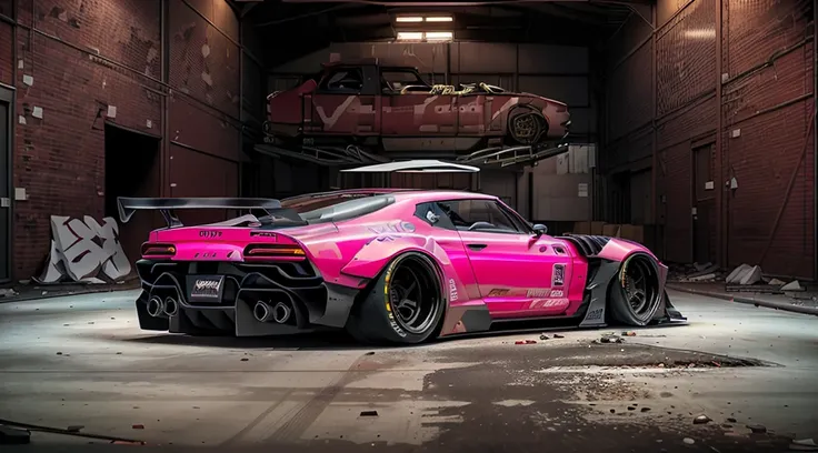 Supercar concept art((pink and black paintwork)), LB-Silhouette WORKS body kit, Forza horizon, gran Turismo aesthetic, trending on artstation, cgsociety, side angle shot, custom design build, cinematic composition, sd HDR studio light, sharp details, crisp...