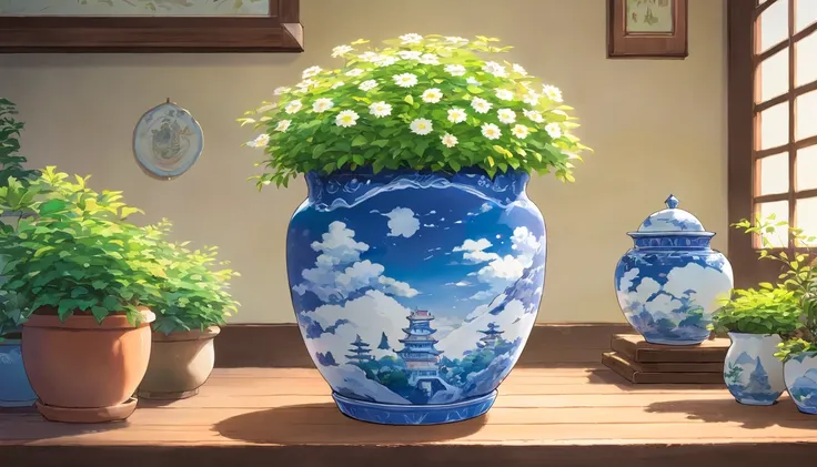 Blue and white porcelain flowerpot