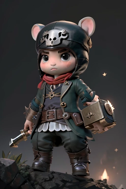 A cute hamster, rpg adventurer clothing, pirate outfit, angle from below, night sky