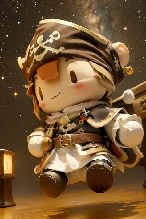 a cute hamster, rpg adventurer clothing, pirate outfit, angle from below, night sky