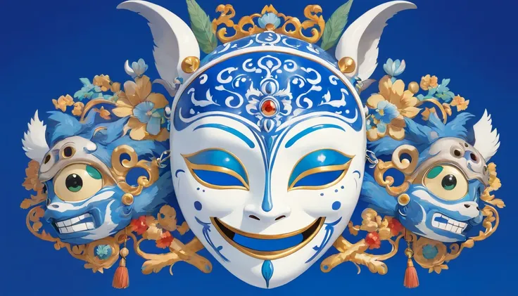 Blue and white porcelain mask