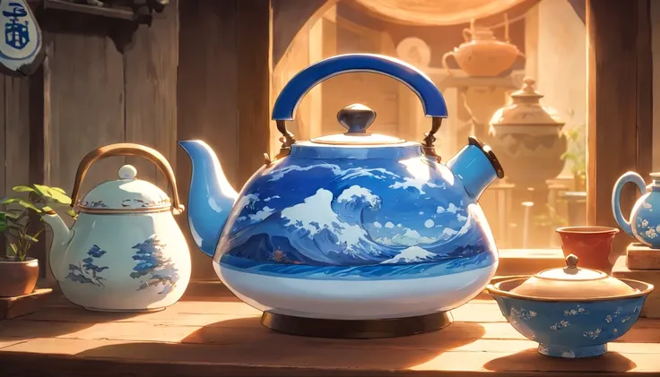 Blue and white porcelain kettle