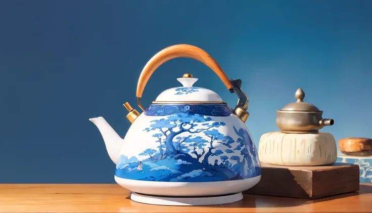 Blue and white porcelain kettle