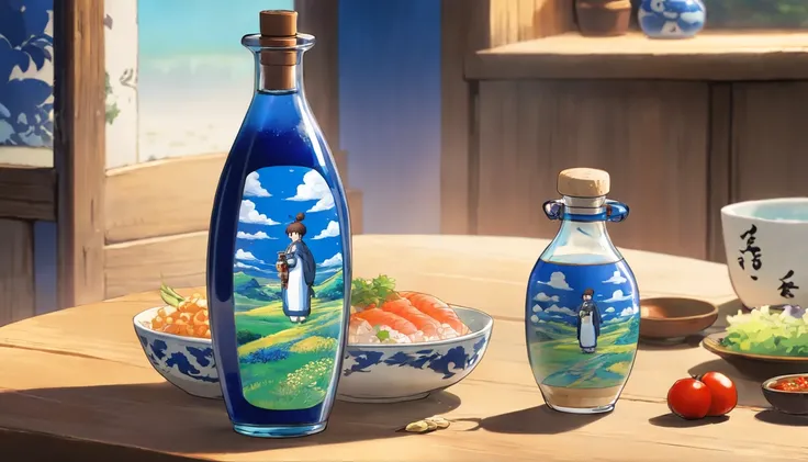 Blue and white porcelain soy sauce bottle