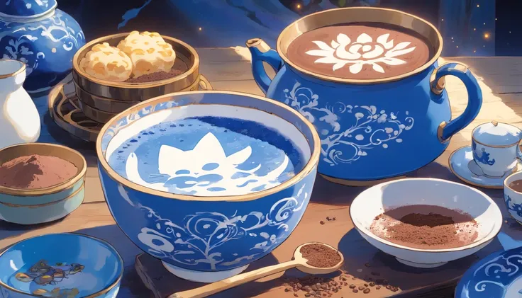 Blue and white porcelain cocoa powder