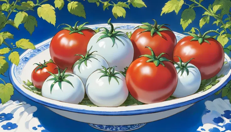 Blue and white porcelain tomatoes