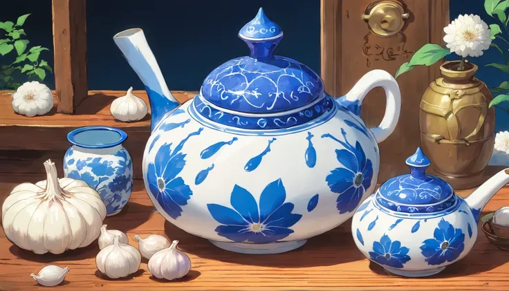 Blue and white porcelain garlic