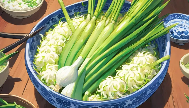 Blue and white porcelain green onions