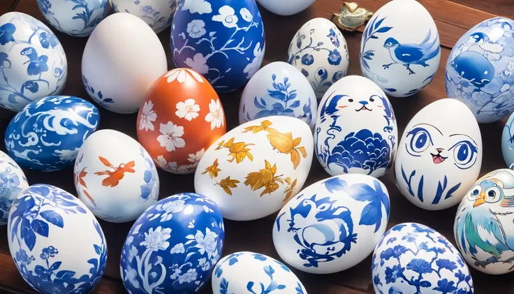 Blue and white porcelain eggs