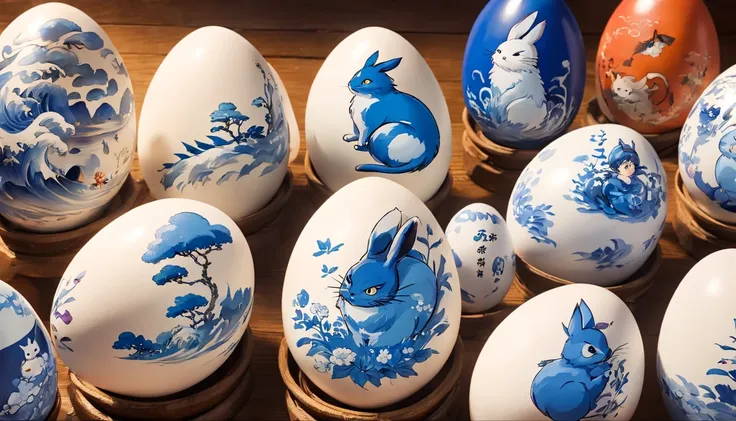 Blue and white porcelain eggs