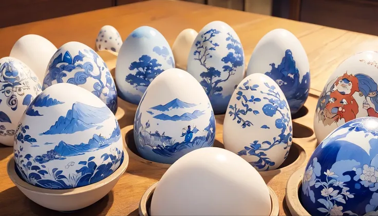 Blue and white porcelain eggs