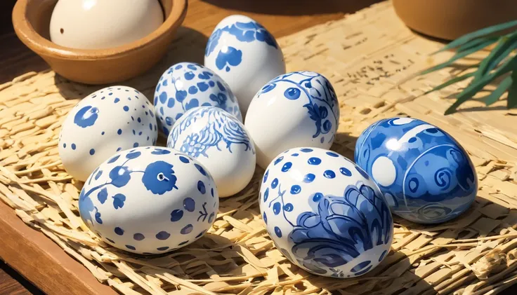 Blue and white porcelain quail eggs