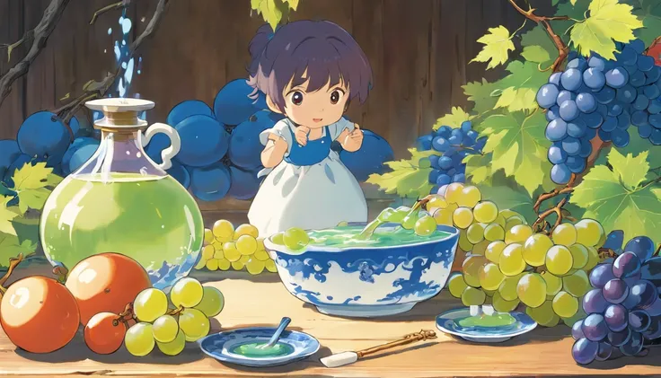 Blue and white porcelain grape juice