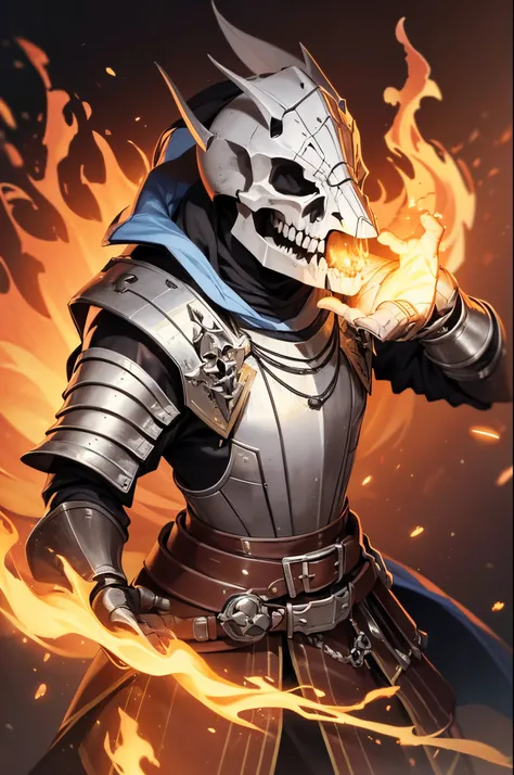 (best quality:1.2,8k,highres,masterpiece:1.2),Knight,skull mask,Bone armor,fire magic in hands