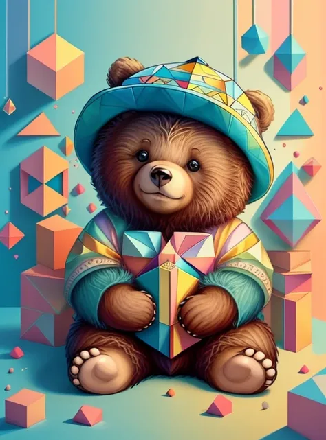 (cute baby bear with a hat), Munchkin ,Geometric multidimensional wall portrait, livro de arte, Tchibi,
Yang08k, Beautiful, Colouring,
Obras, of the highest quality, best quality, Arte Oficial, Beautiful and Aesthetic,