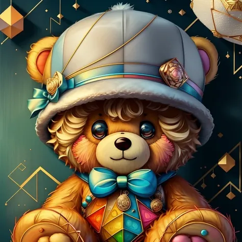 (cute teddy bear with hat), Munchkin ,Geometric multidimensional wall portrait, livro de arte, Tchibi,
Yang08k, Beautiful, Colouring,
Obras, of the highest quality, best quality, Arte Oficial, Beautiful and Aesthetic,