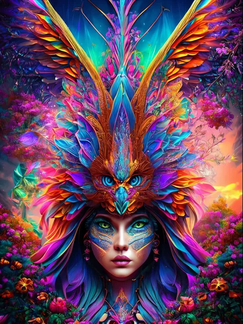 a cute furry in center in a psychedelic and surreal world, ultra-detailed, with vibrant colors and lighting effects, creating a ...