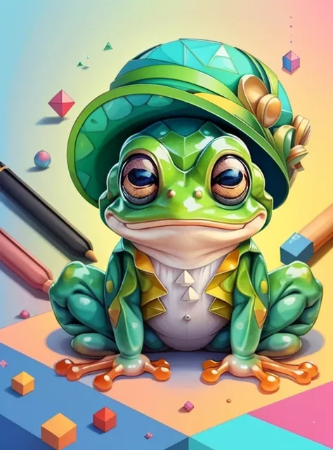 (cute baby frog with a hat), Munchkin ,Geometric multidimensional wall portrait, livro de arte, Tchibi,
Yang08k, Beautiful, Colouring,
Obras, of the highest quality, best quality, Arte Oficial, Beautiful and Aesthetic,