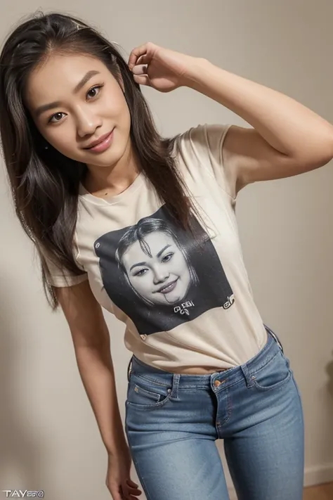 full body shot, (((25 years old thai woman))), wearing ((t-shirt and skinny jeans)), (neutral background), (posing for the camera), playful, happy, (random face), (random hair), ultra detailed faces, masterpiece, best quality, hd, 8k, photorealistic