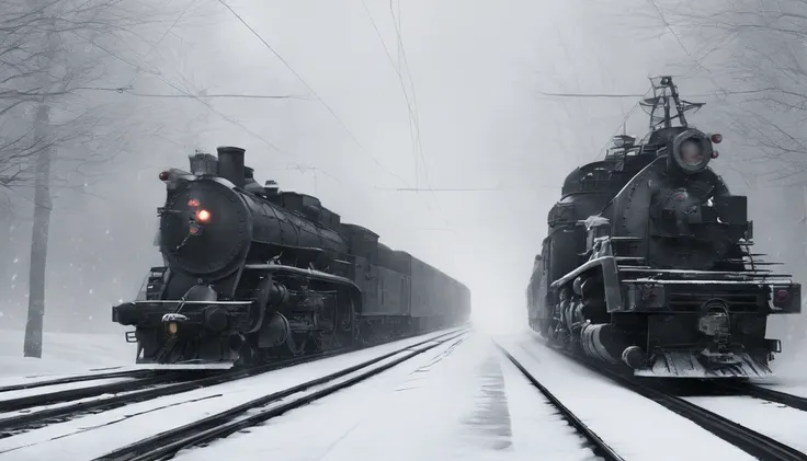 treno cheio de presentes de natal na neve, imagem realista, fundo branco