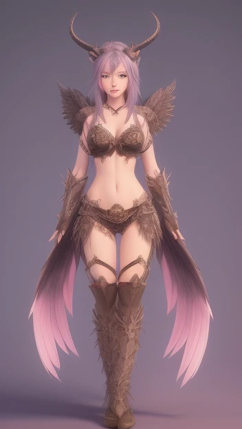 Chaos goddess with wolf ears and tail, reaven wings, 2 sets of horns